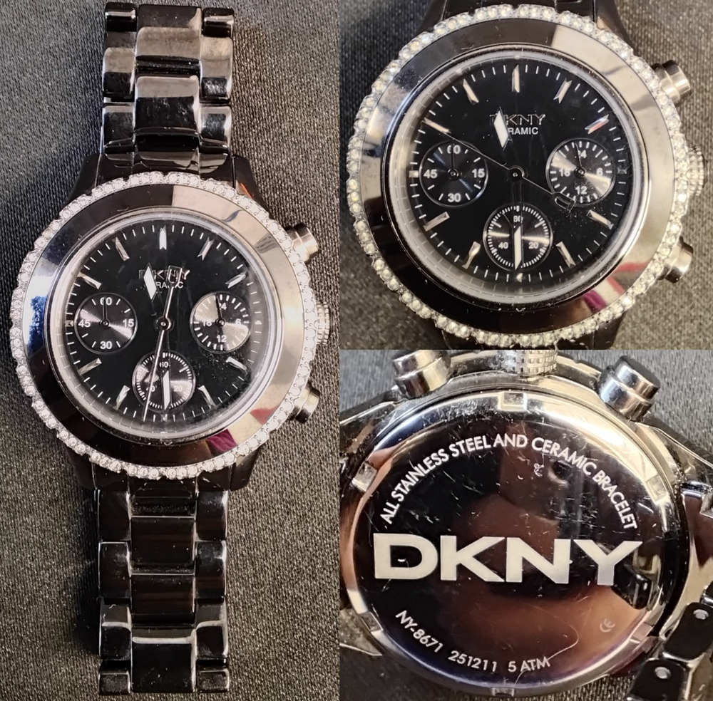 DKNY Men's Wrist Watch Ceramic and Stainless Steel Black w/ Crystals #Z5863